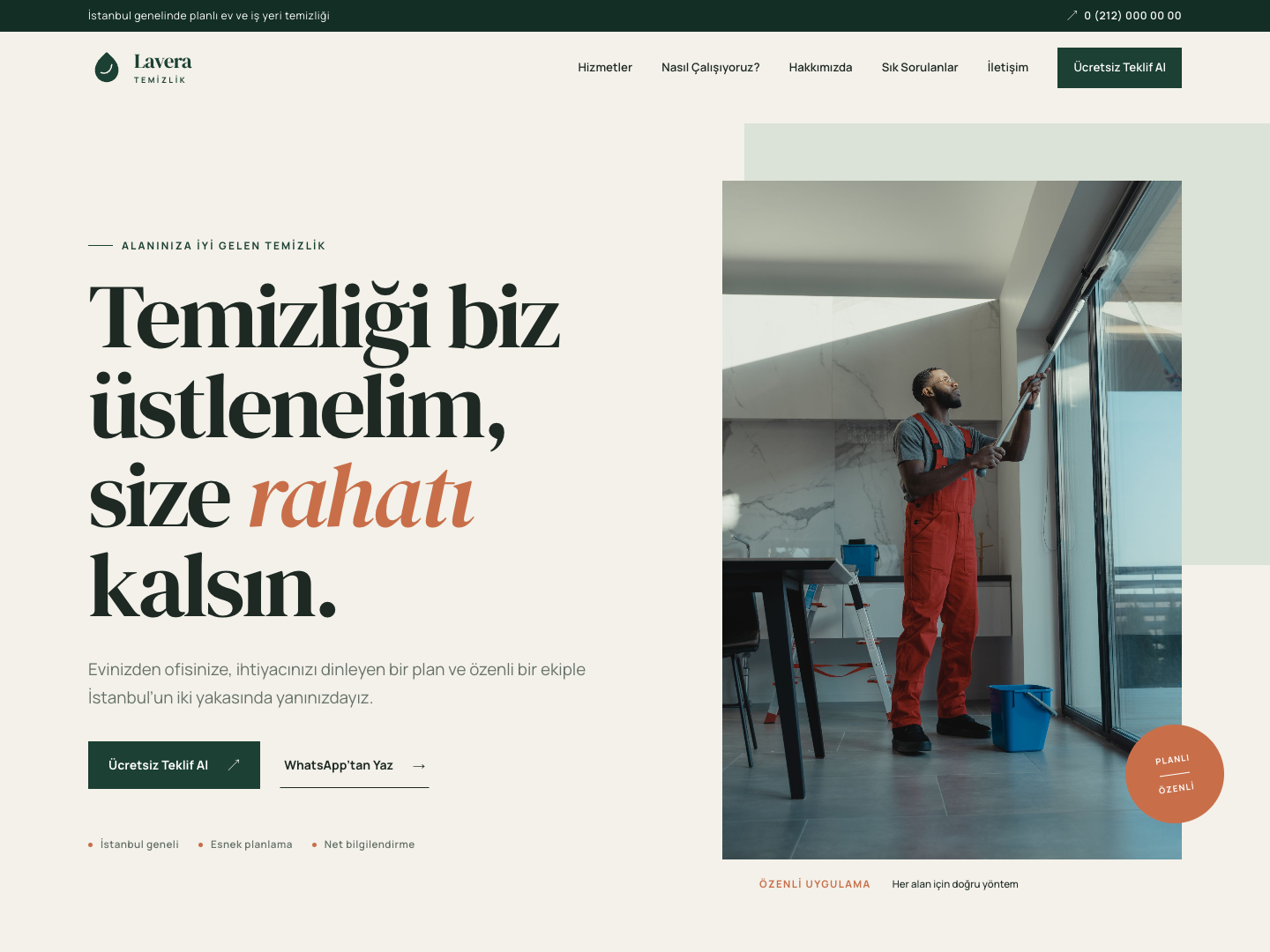 Lavera Temizlik web sitesi masaüstü ana sayfa görünümü