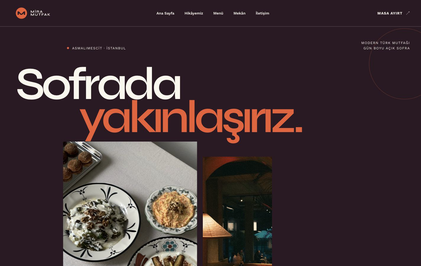 Mira Mutfak web sitesi masaüstü ana sayfa görünümü